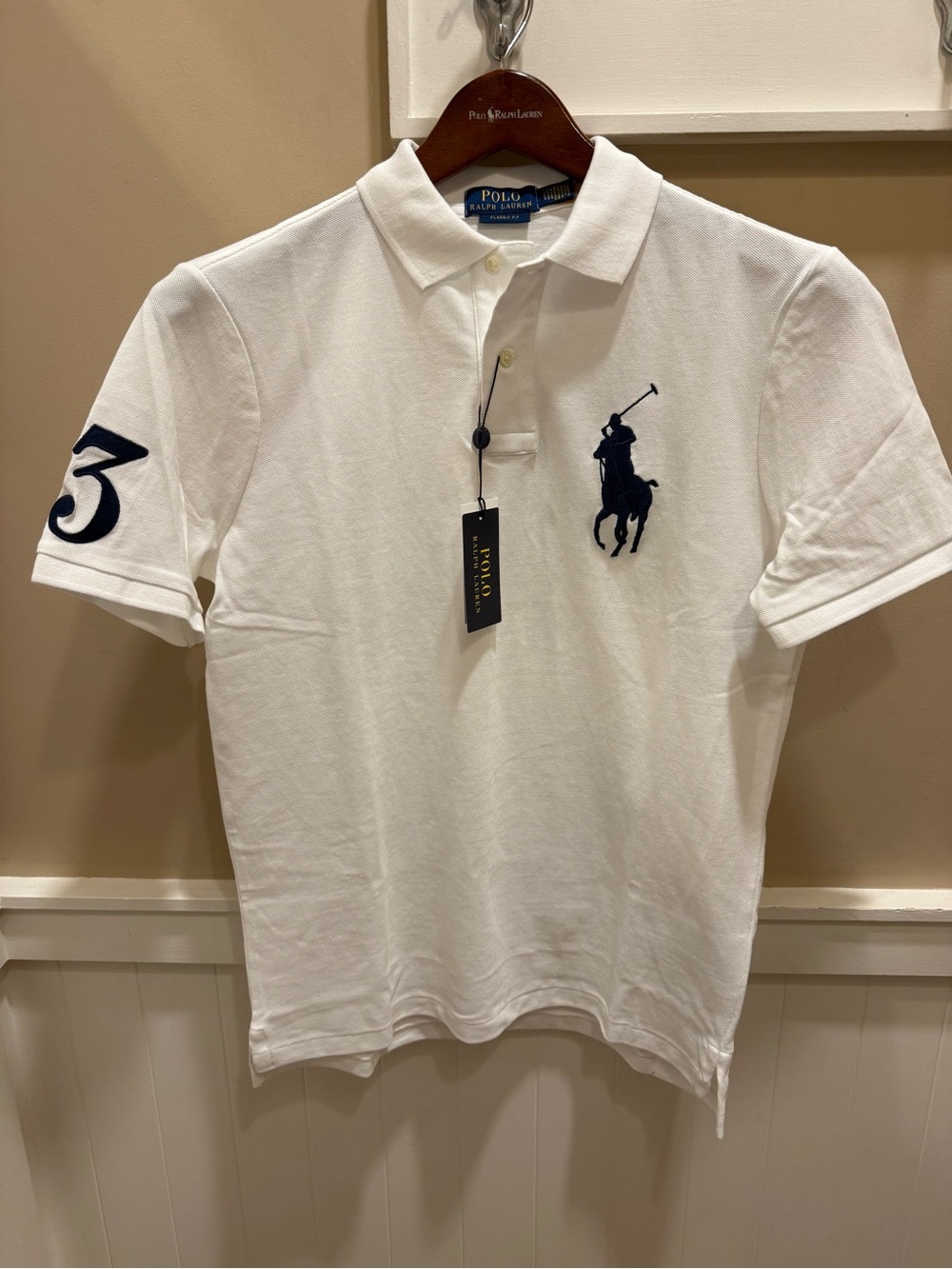 Polo Ralph Lauren White BIG PONY #3 Mesh Knit Classic Fit Collared Shirt
